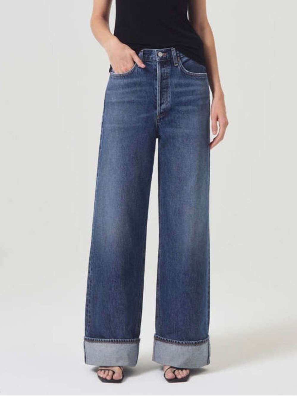 AGOLDE Dame Dark Wash Denim High Waist Wide Leg Cuffed Classic Jeans 32